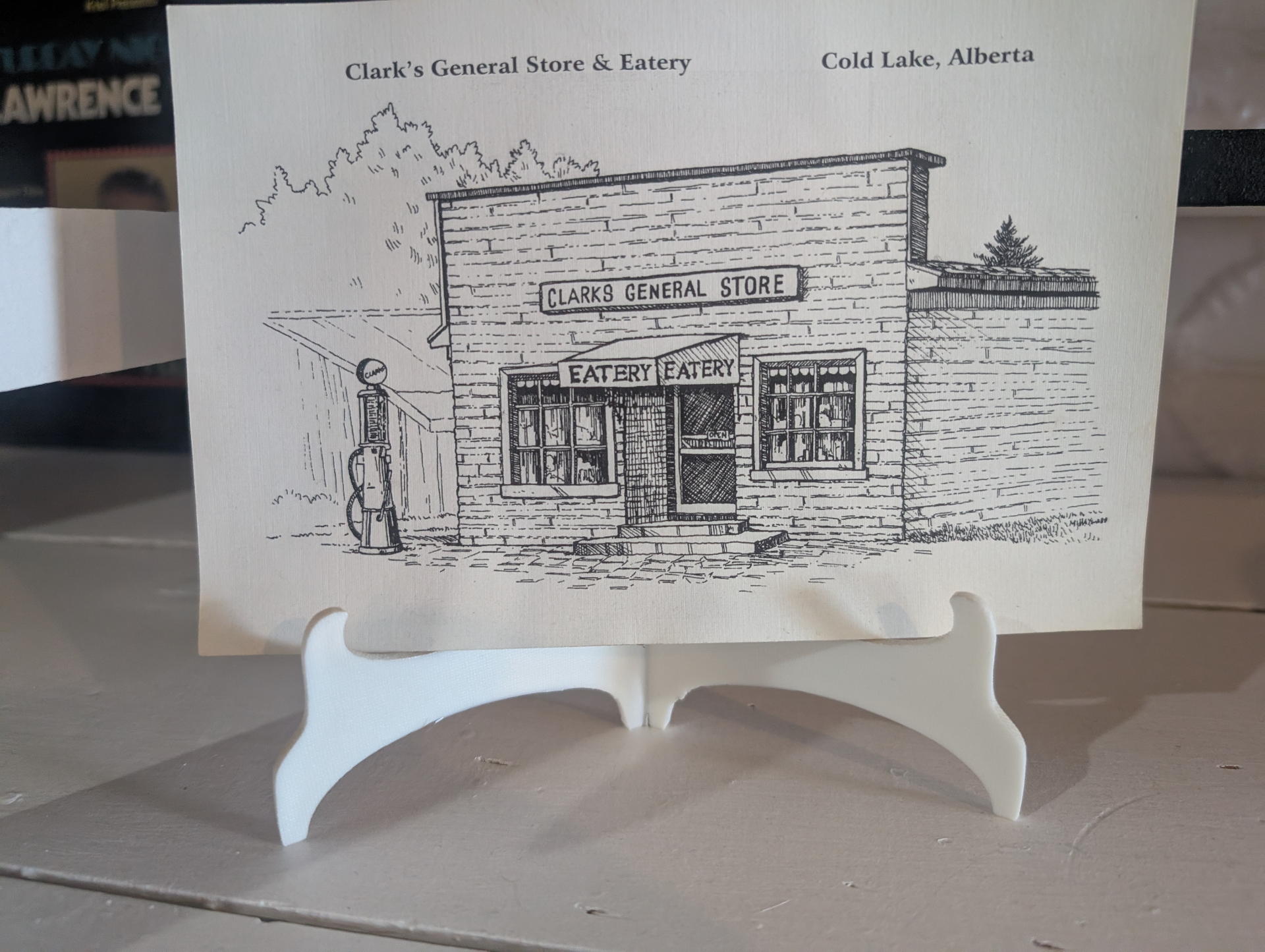 Ink sketch of Clark's General Store & Eatery in Cold Lake, Alberta
